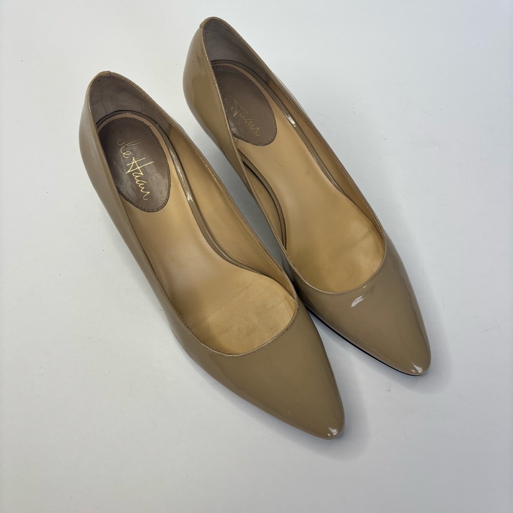 SH2 Cole‎ Haan Nude Beige Patent Leather High Heels Women 7.5B Classic Timeless